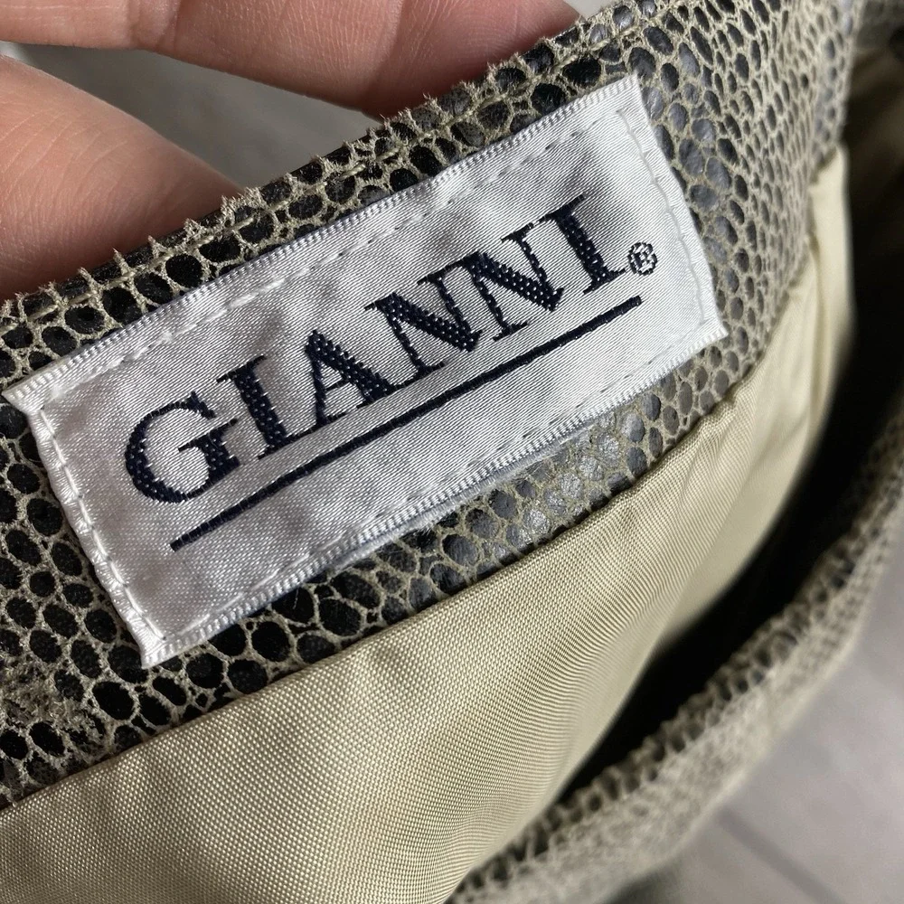 Vintage Gianni Women's Leather Knee‎ Length Skirt Snakeskin Gray Large- Read